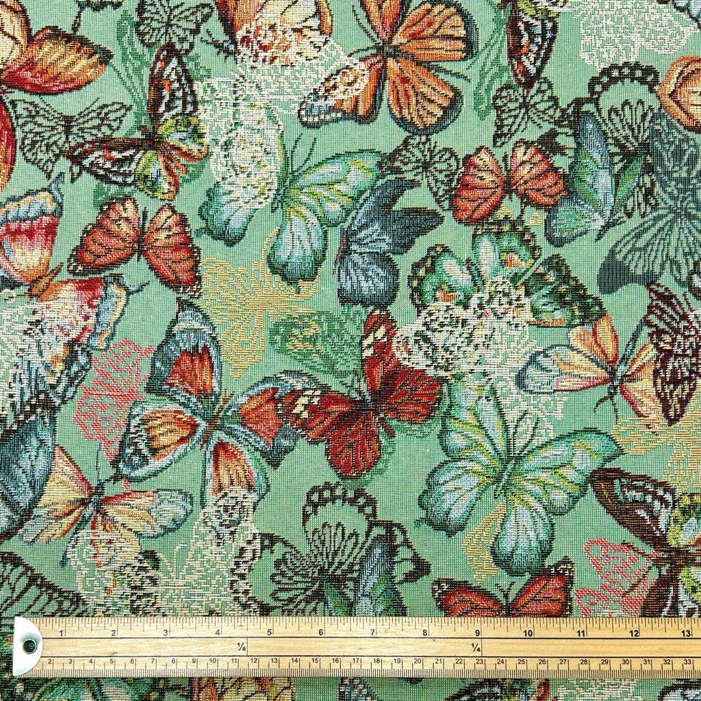 Butterflies on Green Tapestry Fabric
