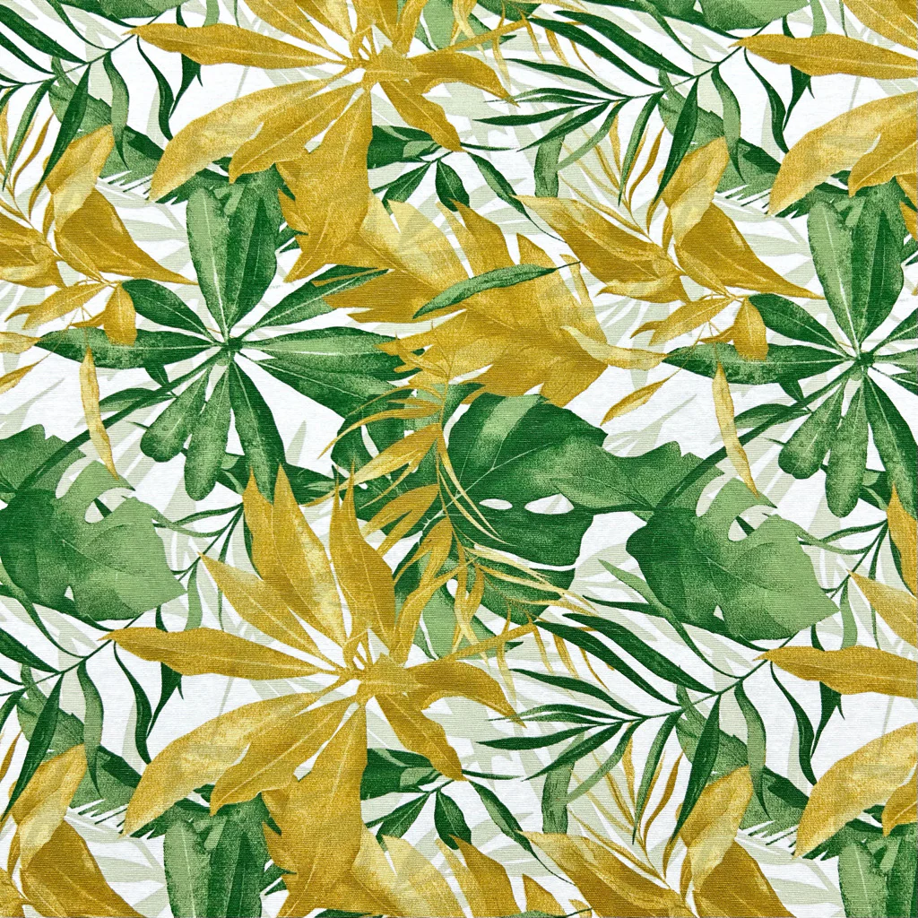 Tropical Leaves Green-Gold Water Resistant Fabric