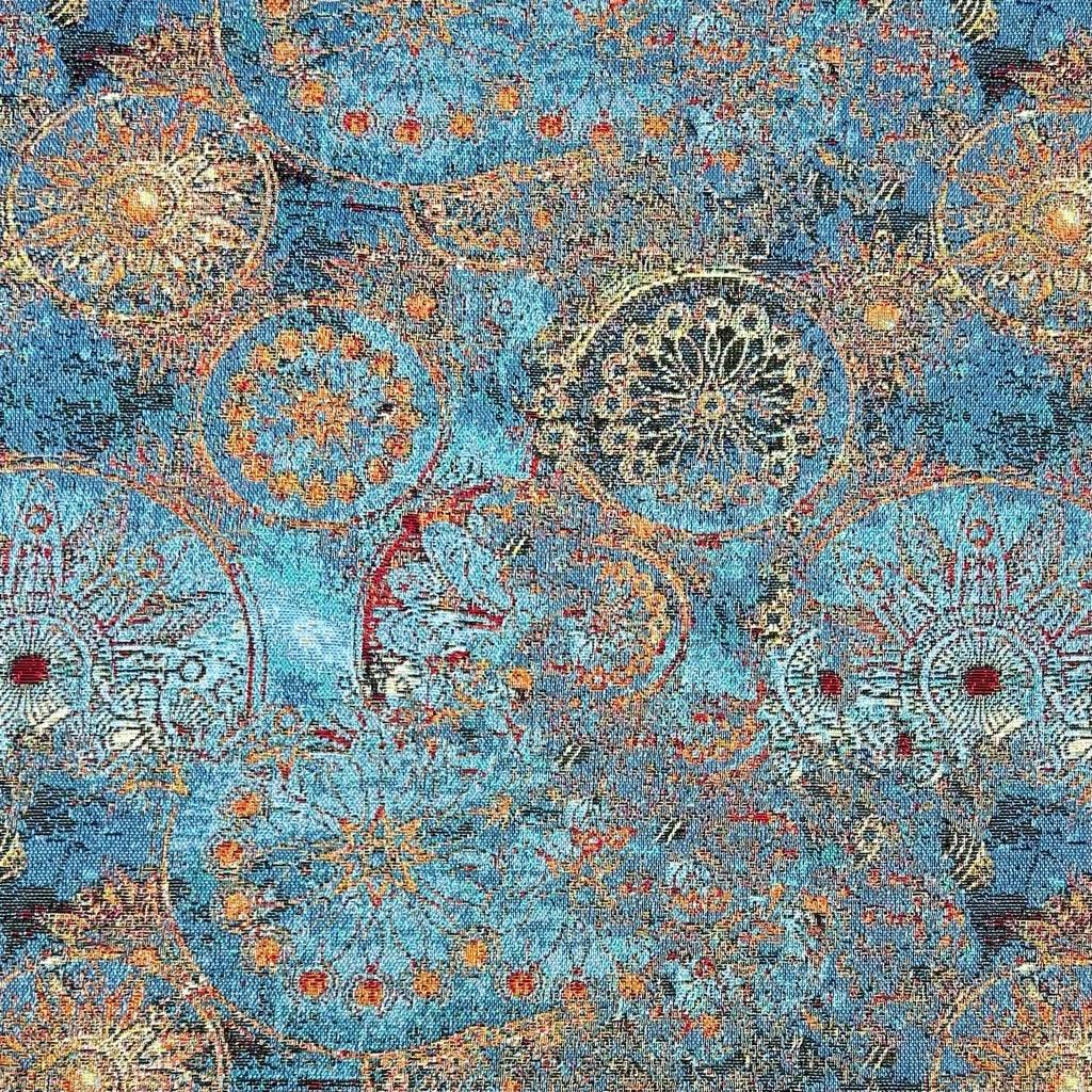 Wheels of Fortune Blue Tapestry Fabric