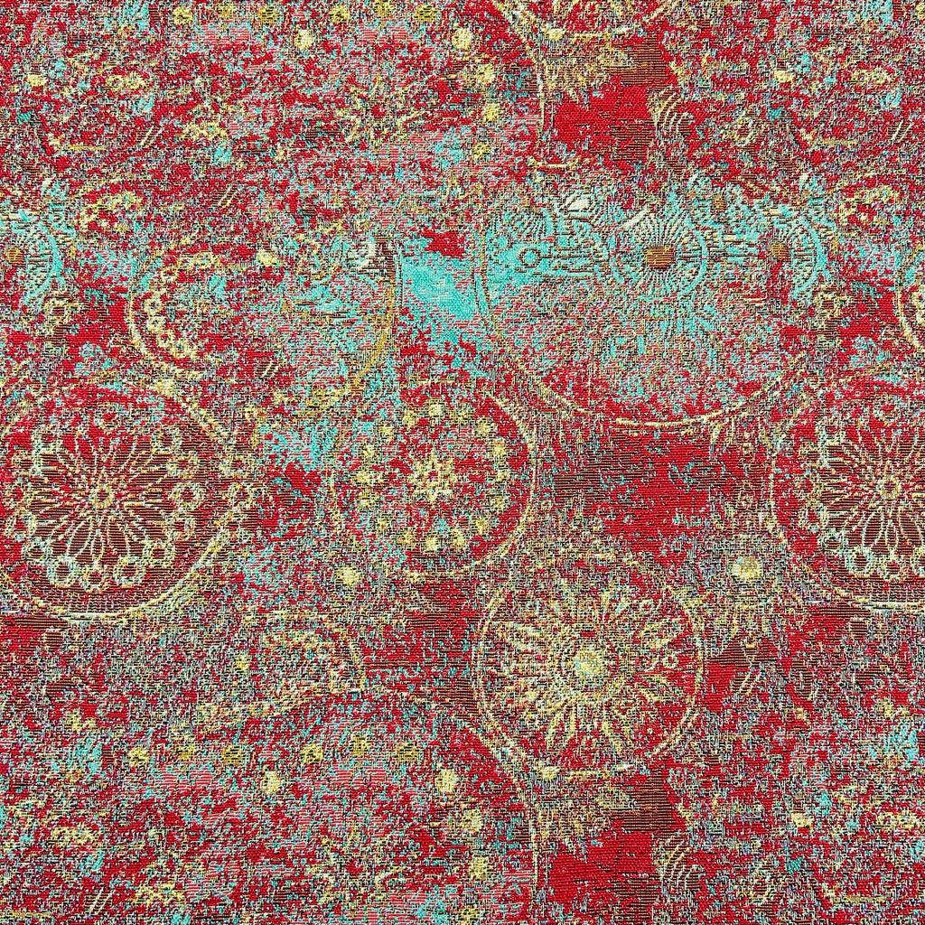 Wheels of Fortune Red-turquoise Tapestry Fabric