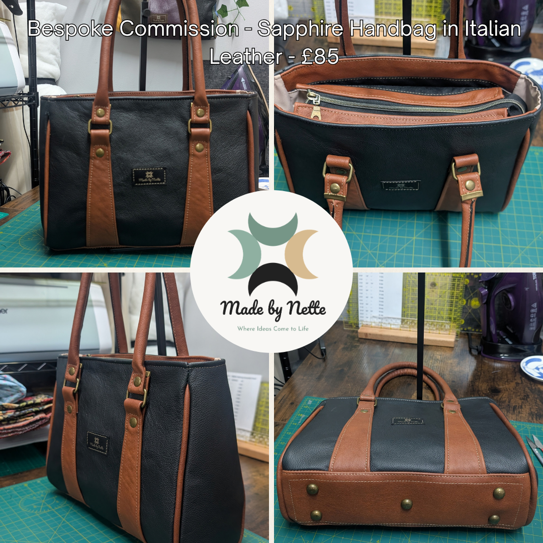 Bespoke Commission - Sapphire Handbag in Black & Caramel Italian Leather