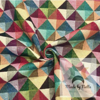 Colourful Big Holland tapestry fabric featuring a striking geometric design in a mix of vibrant and earthy shades.