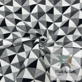Big Holland tapestry fabric featuring a monochrome geometric pattern in black, white and grey.